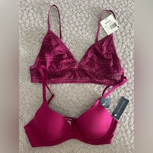 Tommy Hilfiger Burgundy Lace and Smooth Bra Set